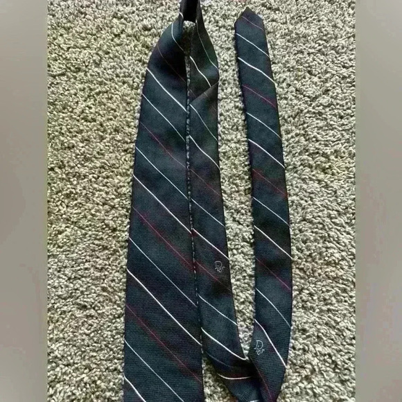 Christian Dior Striped Designer Tie Black Red White - Picture 2 of 4